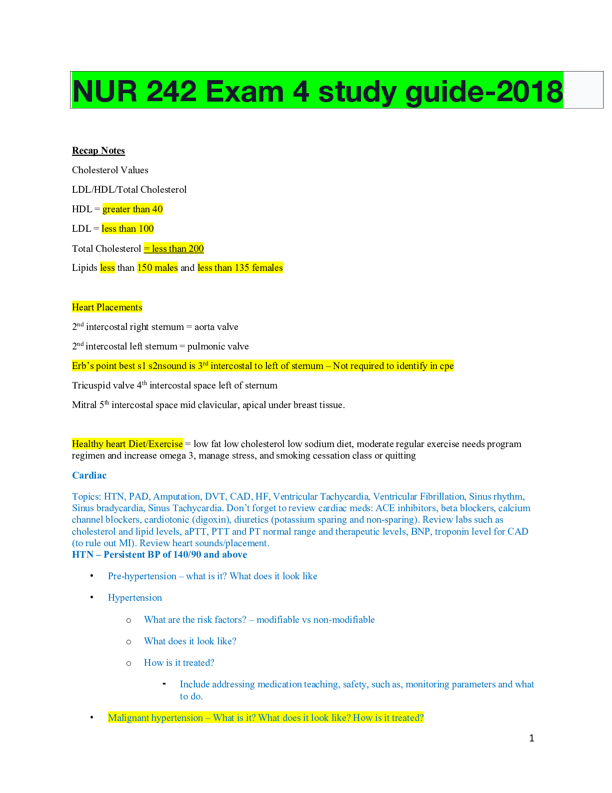 Preview of NUR 242 Exam 4 study guide-2018